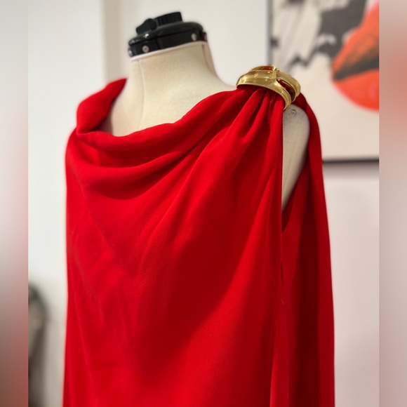 Salvatore Ferragamo asymmetric red sheer-drape dress - Picture 8 of 16